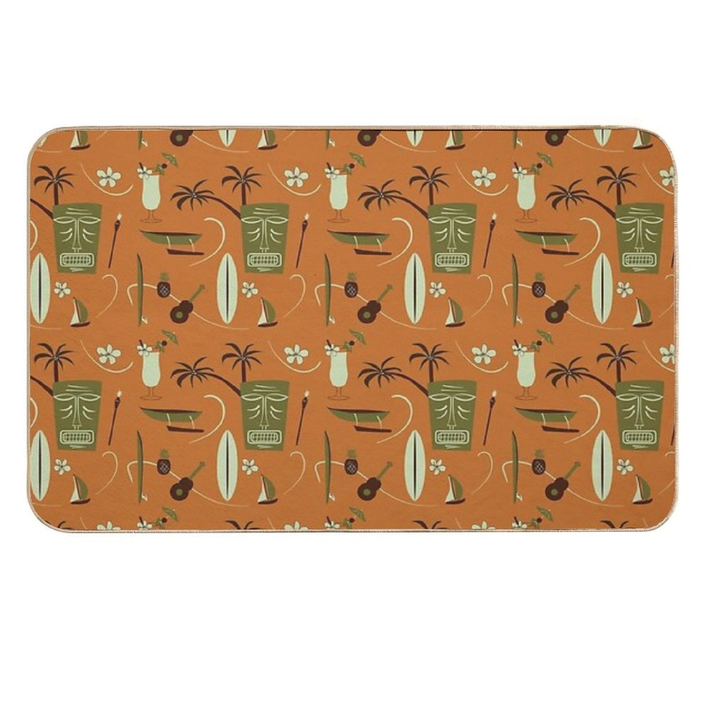 Retro Hawaiian - Vintage Hawaiian - Orange - Tropical Pattern  Easy Maintenance Bath Mat