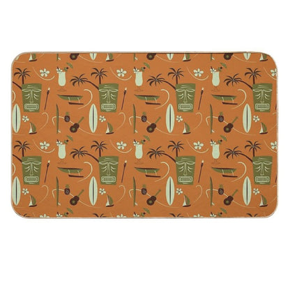 Retro Hawaiian - Vintage Hawaiian - Orange - Tropical Pattern  Easy Maintenance Bath Mat