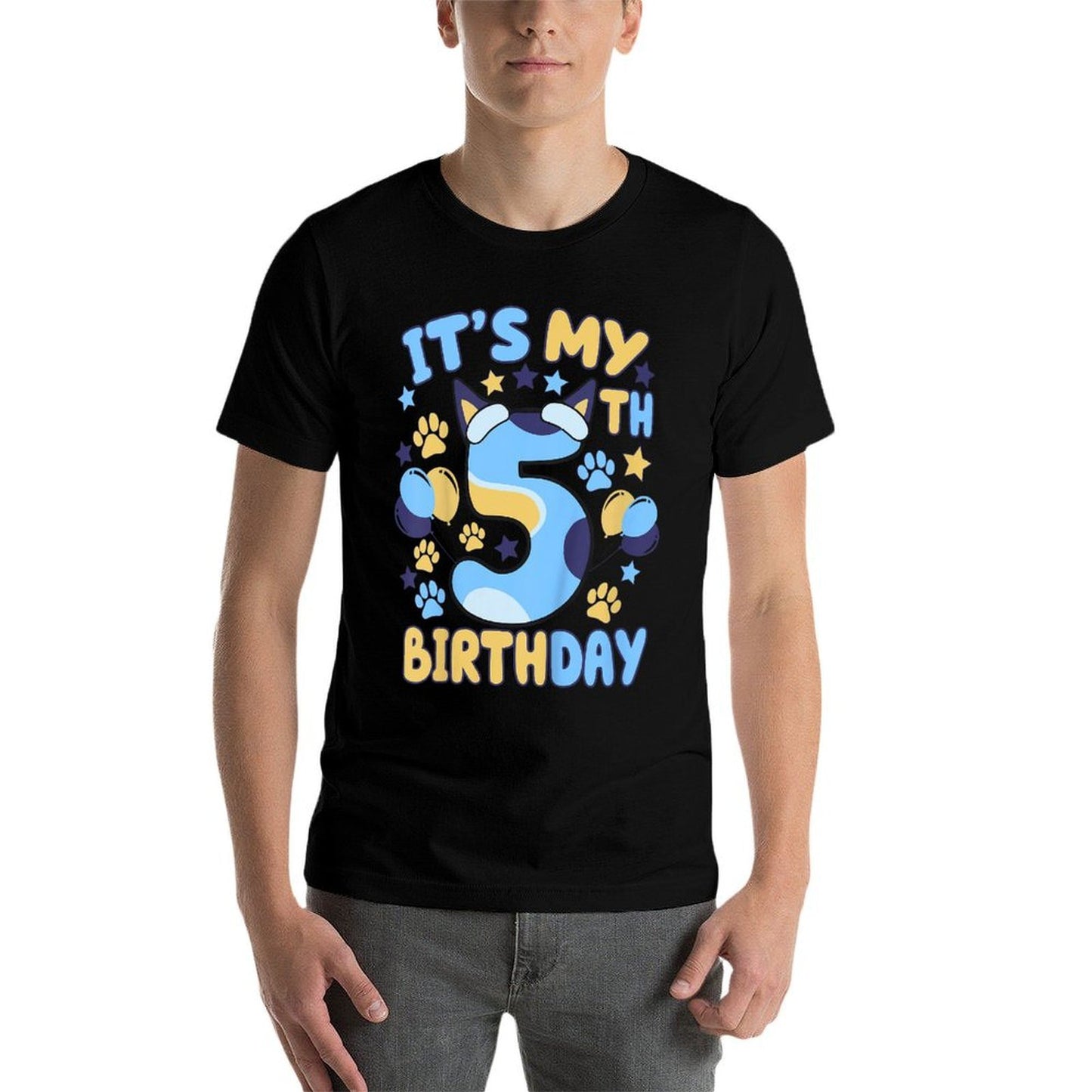 Kids 5th Birthday Boy Girl Dog Theme Party Five 5 Year Old Bday  Breathable T-Shirt