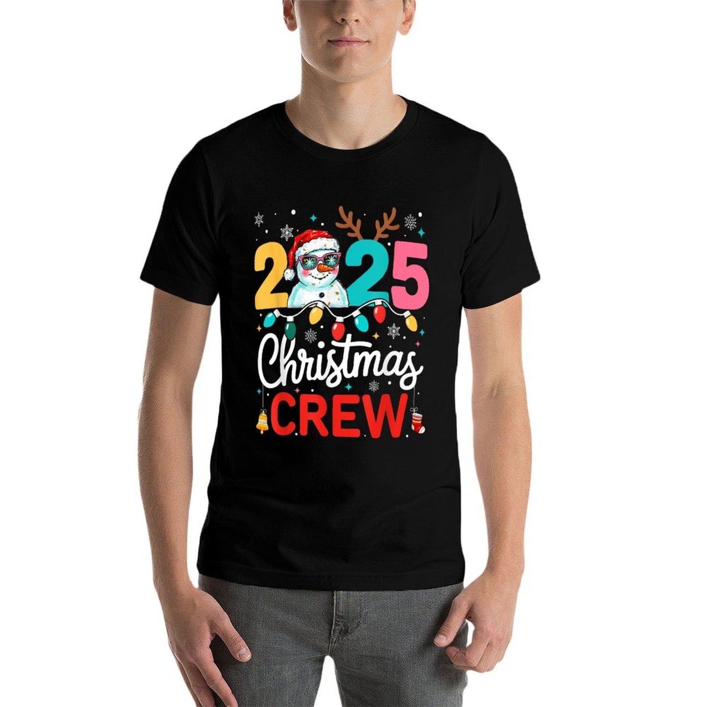Merry Christmas Crew 2025 Snowman Reindeer Men Women Kid  Polyester Blend T-Shirt