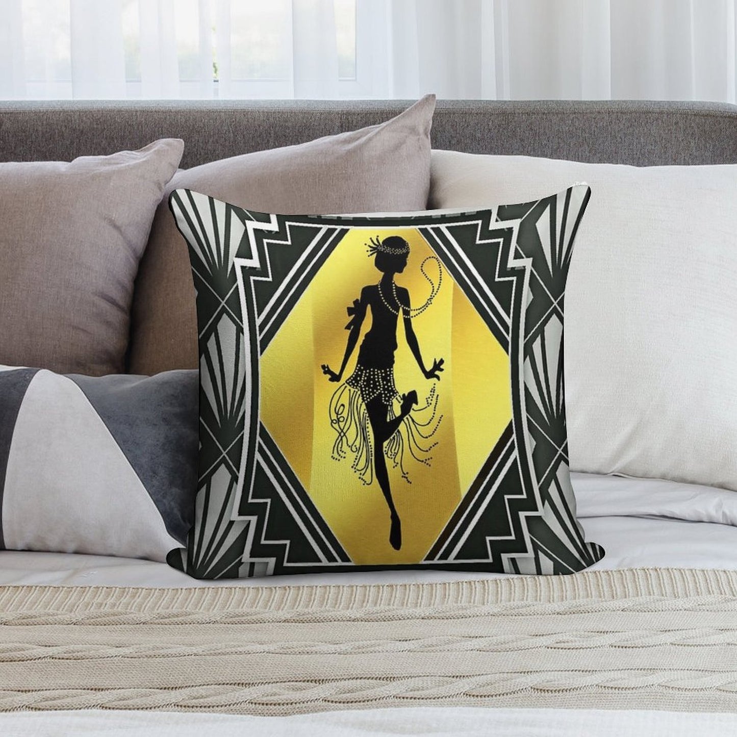 Art Deco Flapper Roaring 20's Gatsby Style Print Soft High-Density Material Throw Pillow