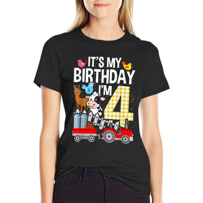 Farm Animals 4 Year Old It's My Birthday 4th Birthday Party  Vintage-inspired T-Shirt