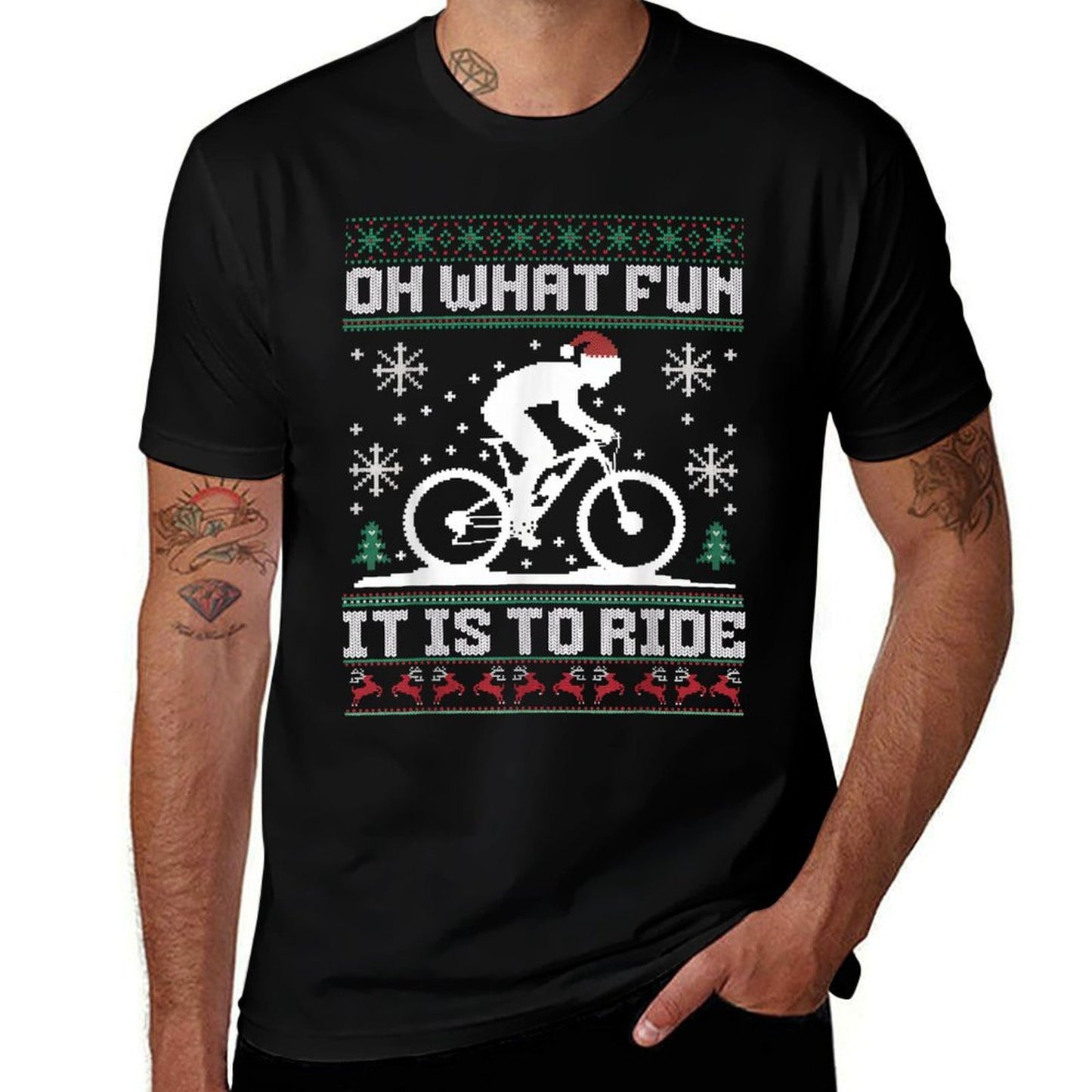 Oh What Fun It Is To Ride Mountain Bike Biker Christmas  Ribbed Collar T-Shirt