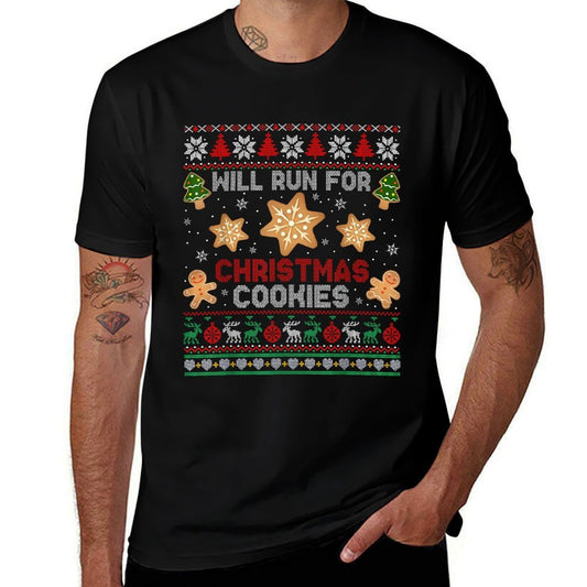 Will Run For Christmas Cookies Gingerbread Lover Ugly Xmas  Slim-fit Cut T-Shirt