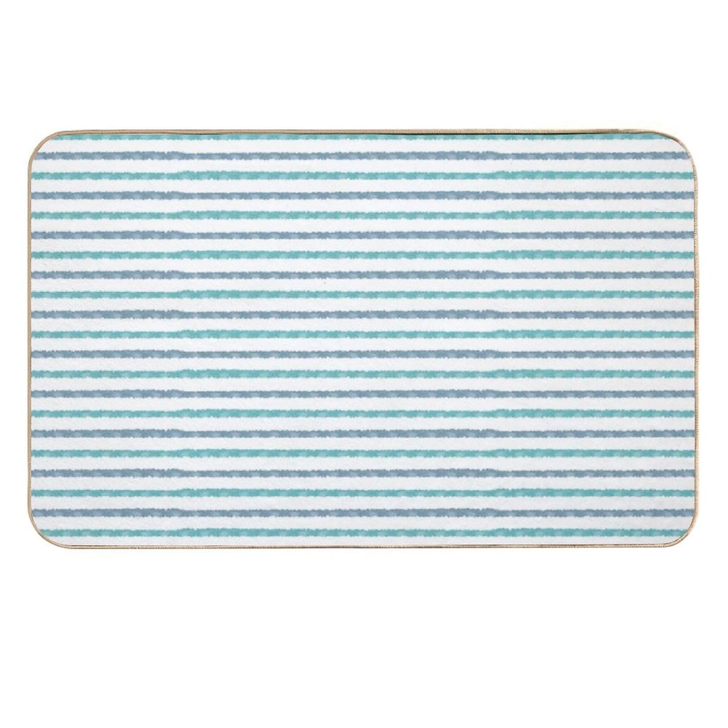 Horizontal Watercolor Stripes Blue And Turquoise On White  Fade-Resistant Bath Mat