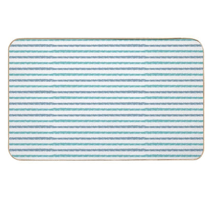 Horizontal Watercolor Stripes Blue And Turquoise On White  Fade-Resistant Bath Mat