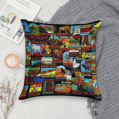 American National Parks Vintage Travel Decal Bomb Soft Ultra-Soft Texture Throw Pillow