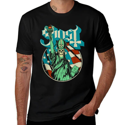 Ghost - Blue Statue Stars And Stripes  Polyester Blend T-Shirt