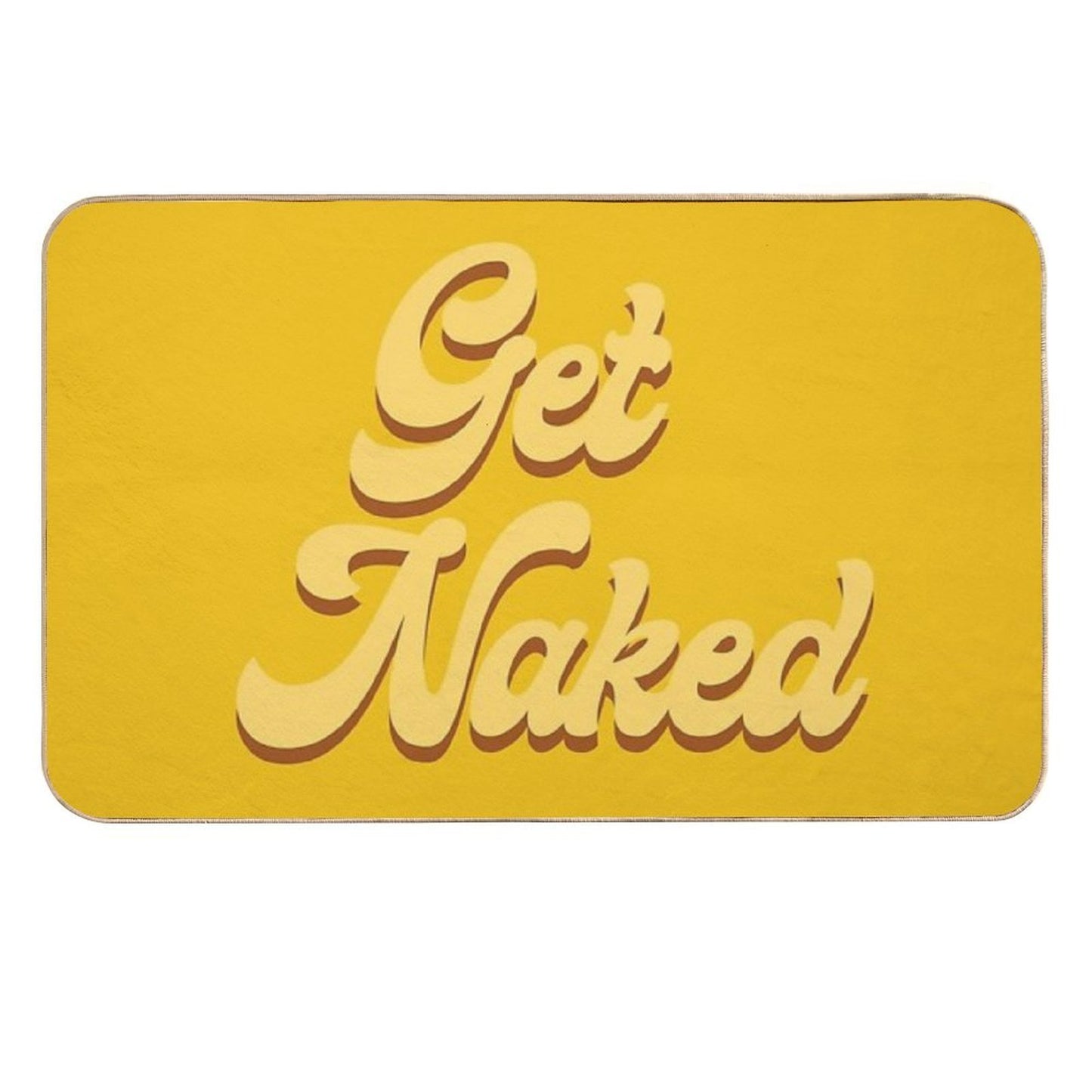 Get Naked - Typography Mustard  Easy To Clean Bath Mat