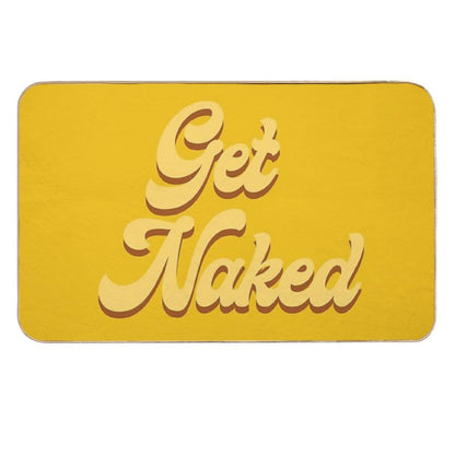 Get Naked - Typography Mustard  Easy To Clean Bath Mat
