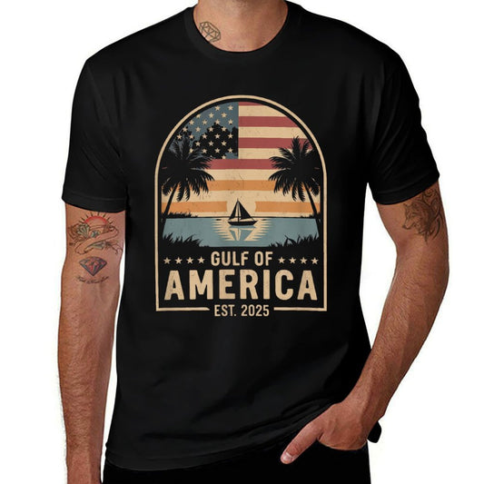 Retro Gulf Mexico Gulf Of USA America Est 2025 American Flag Comfortable T-Shirt