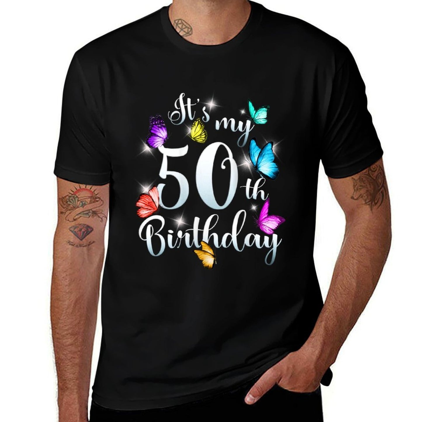 Womens Its My 50th Birthday Colorful Butterfly Happy Birthday  Versatile T-Shirt