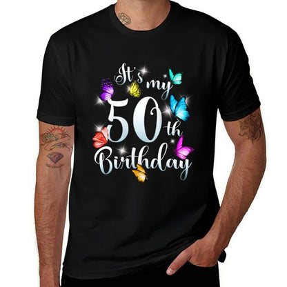 Womens Its My 50th Birthday Colorful Butterfly Happy Birthday  Versatile T-Shirt