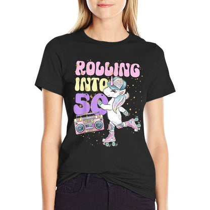 50th Birthday Roller Skate Party Unicorn Retro 90s Skating  Soft T-Shirt