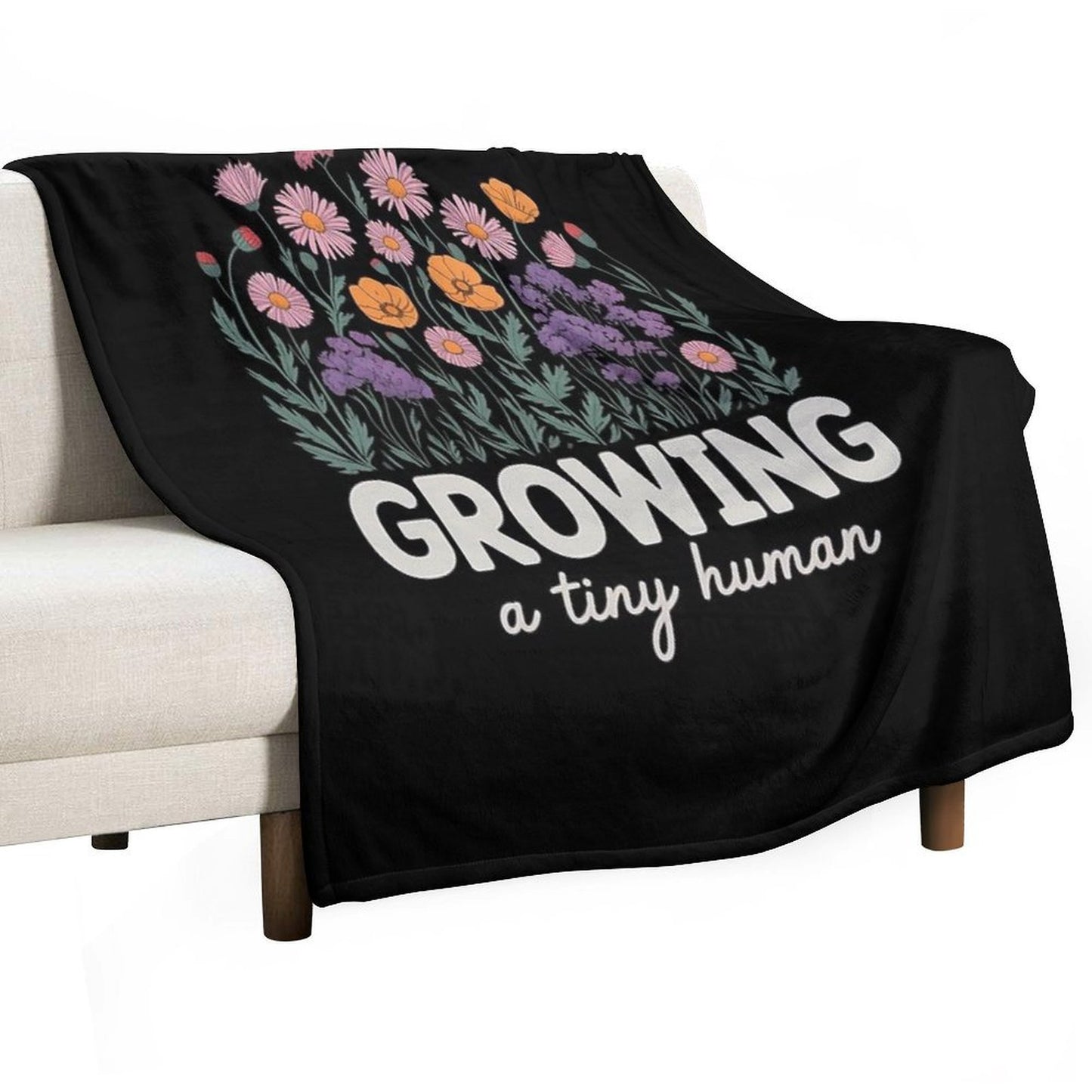 Growing A Tiny Human, Pregnancy Announcement Flower Travel-friendly Throw Blanket
