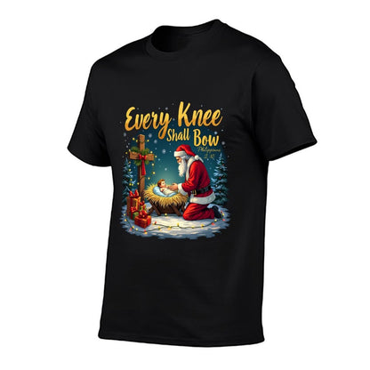 Christmas Nativity Scene Xmas Every Knee Shall Bow Santa Sweatshirt  Trendy Pattern T-Shirt