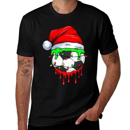 Christmas Soccer Drip for Boys Ice Cream Drip  Oversized Silhouette T-Shirt