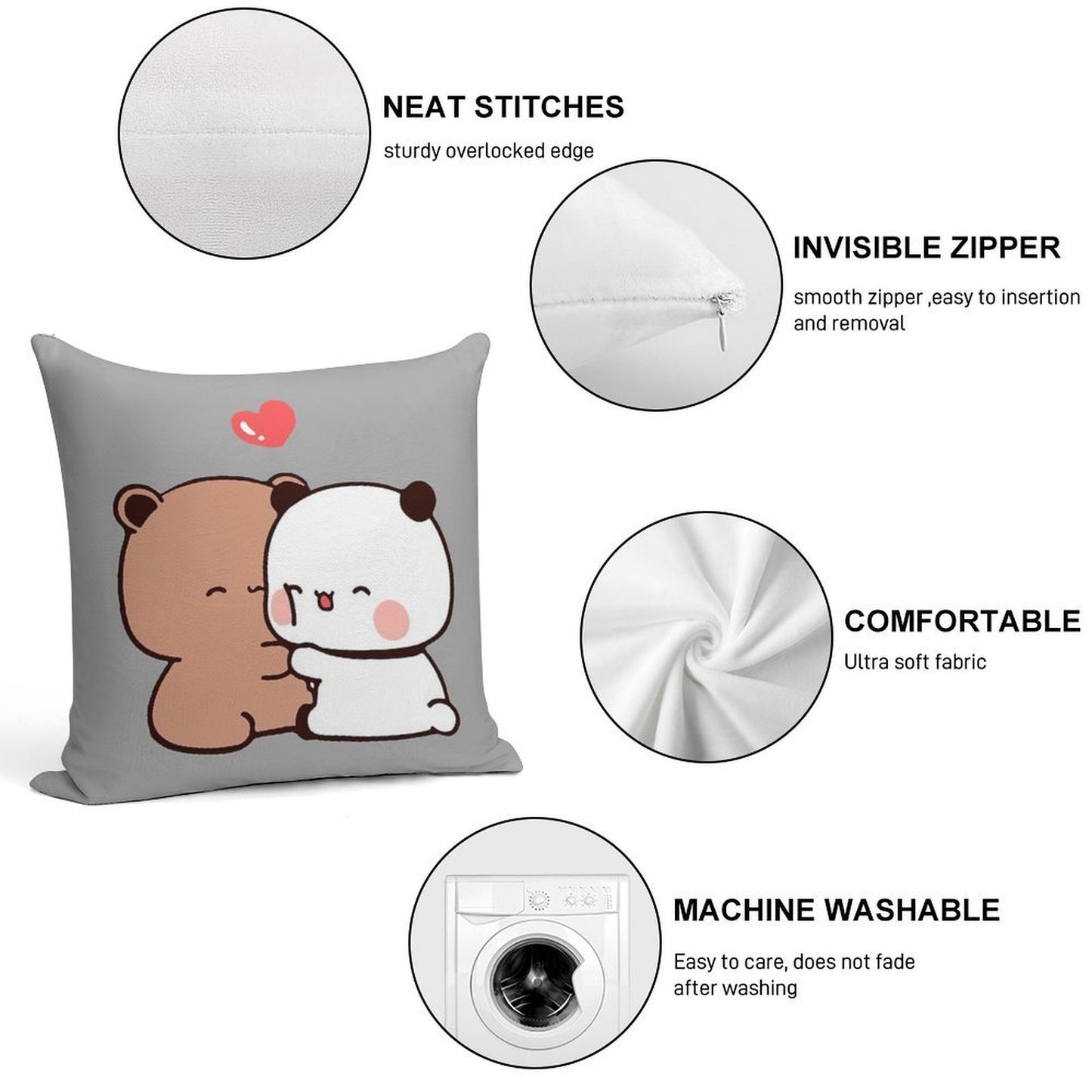 DuDu Bear And BuBu Panda Special Moment❤️ Soft Decorative Cover Throw Pillow