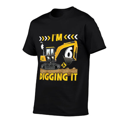 Kids 6th Birthday Boy I'm 6 & Digging It Excavator Birthday  Fade-proof Color T-Shirt