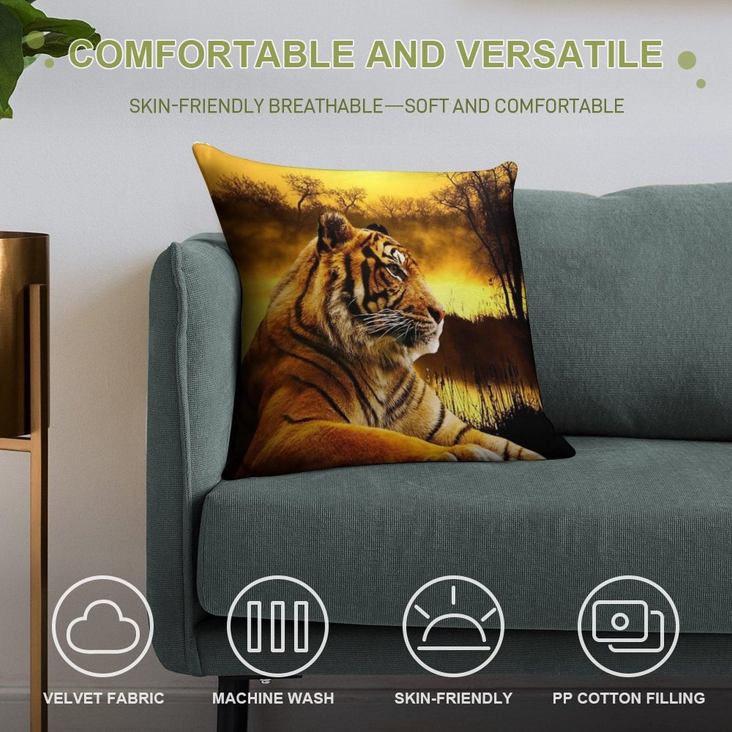 Tiger And Sunset Soft Style Accent Throw Pillow