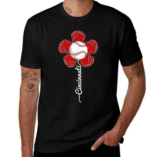Cincinnati Funny Flower Vintage Baseball Lover And Player  Oversized Silhouette T-Shirt