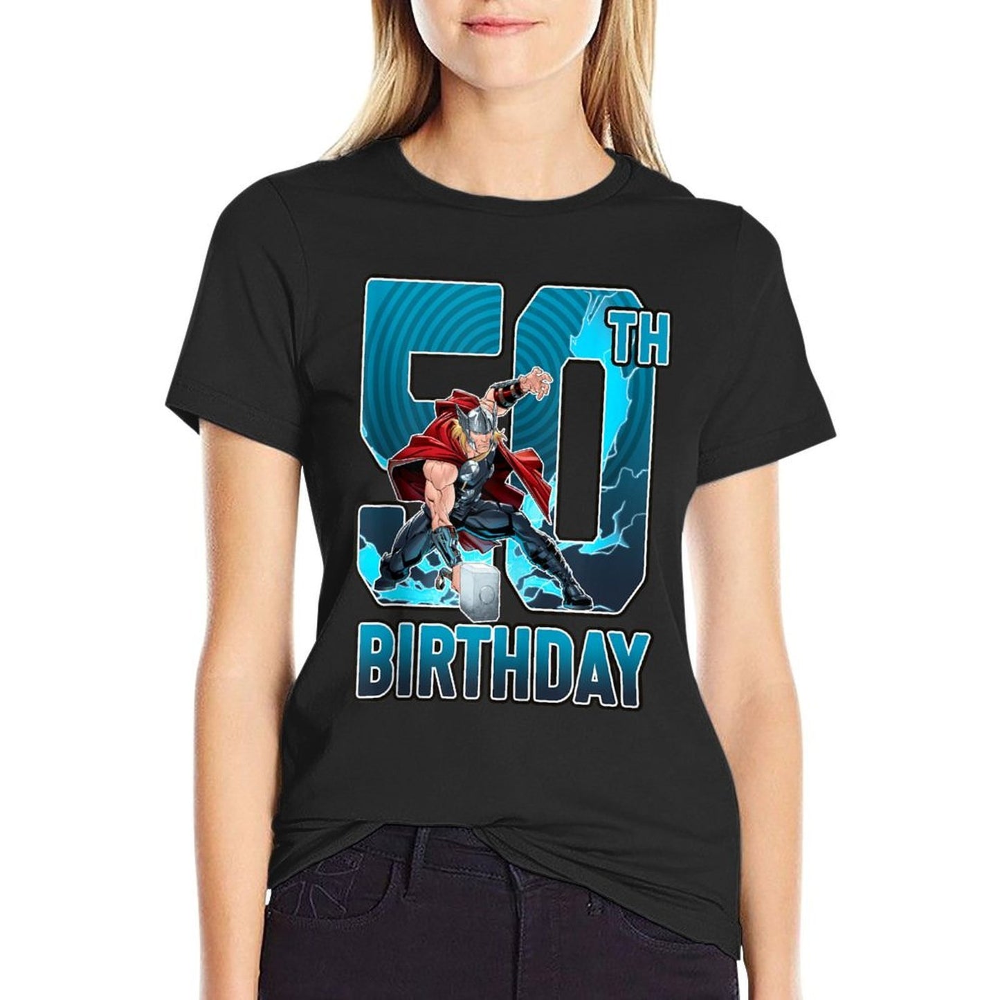 Marvel Thor 50th Birthday Action Portrait  Rolled Sleeves T-Shirt