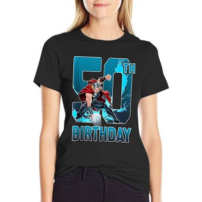 Marvel Thor 50th Birthday Action Portrait  Rolled Sleeves T-Shirt