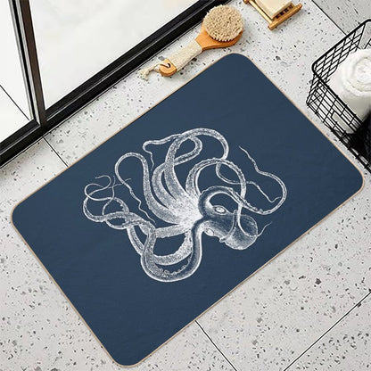 Vintage Octopus Kraken Engraving  Non-Slip Bath Mat