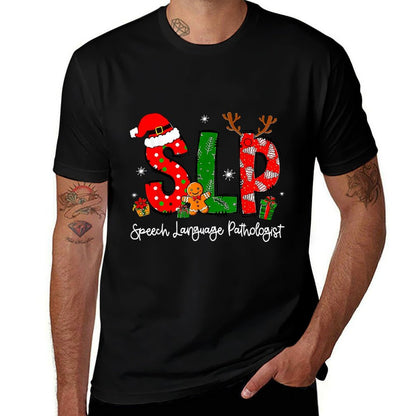 Speech Language Pathologist Reindeer Santa Hat SLP Christmas  Durable T-Shirt