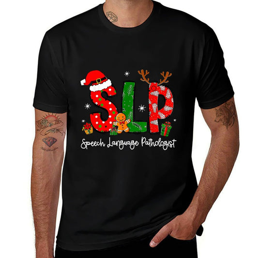 Speech Language Pathologist Reindeer Santa Hat SLP Christmas  Durable T-Shirt