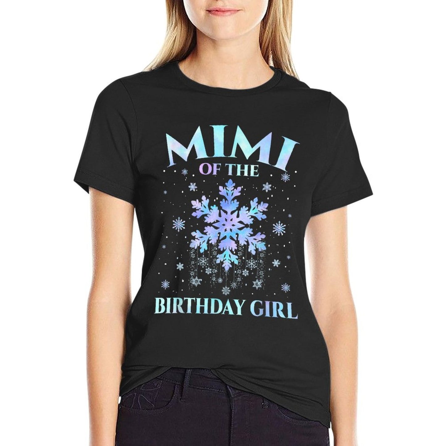 Mimi of The Birthday Girl Snowflakes Family Winter Party  Summer-ready Fabric T-Shirt