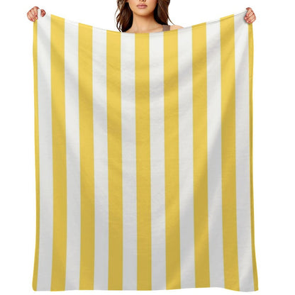 Yellow And White Vertical Stripes Plush Throw Blanket