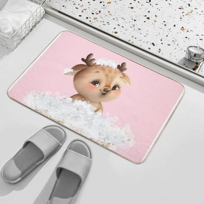 Baby Reindeer in A Bathtub, Girls Bathroom Print, Baby Animals in Tub, Whimsy Animal, Kids Bathroom Art  Easy Maintenance Bath Mat