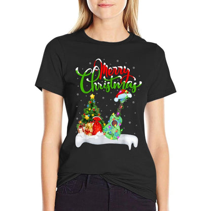 Xmas Tree Lights Santa Hat Musical Ukulele Guitar Christmas  Quick-drying T-Shirt