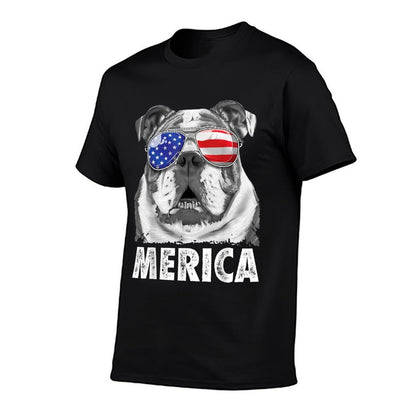 English Bulldog 4th of July Merica Men Women USA Retro  Versatile T-Shirt