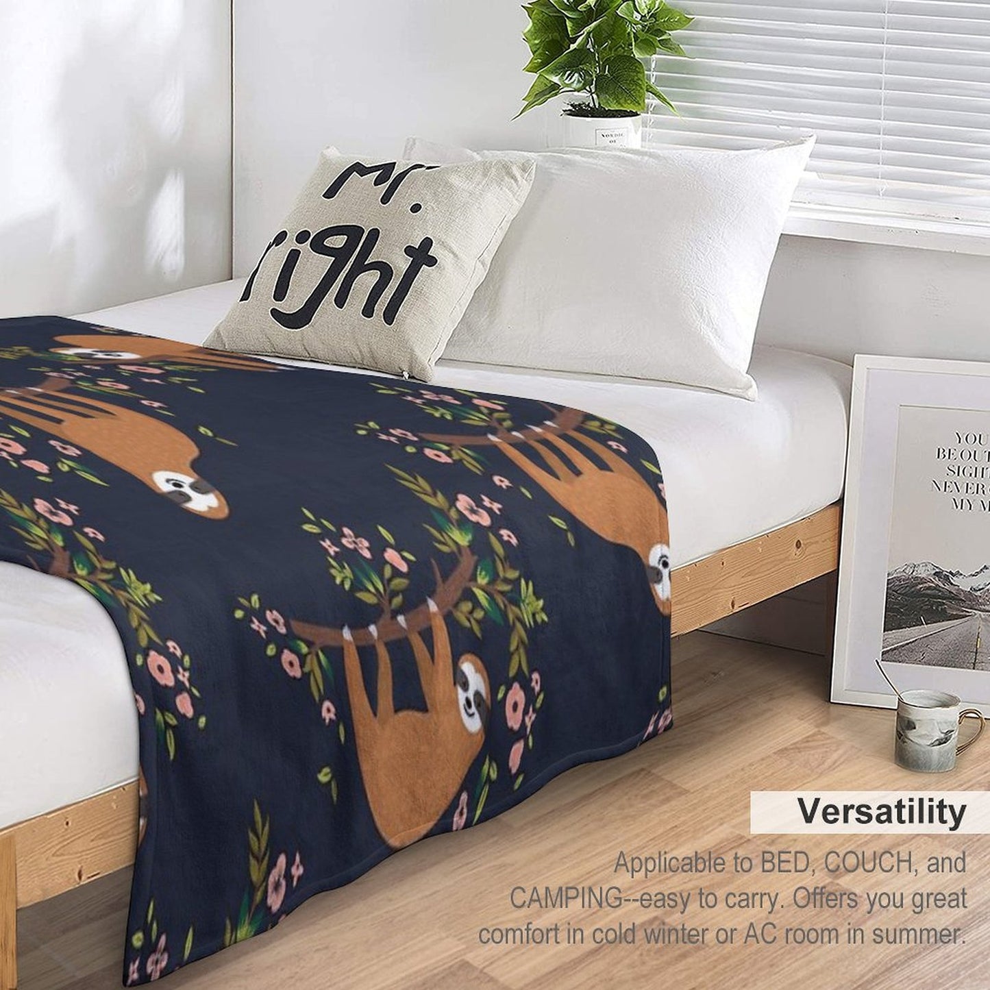 Sloth And Flower Anti-pilling Throw Blanket