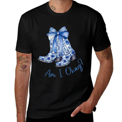 Am I Okay Boot Cowgirl Coquette Bow Women Girl Polyester Blend T-Shirt