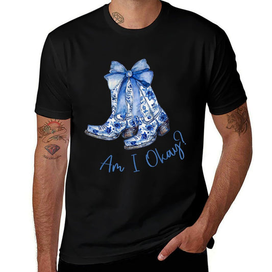 Am I Okay Boot Cowgirl Coquette Bow Women Girl Polyester Blend T-Shirt