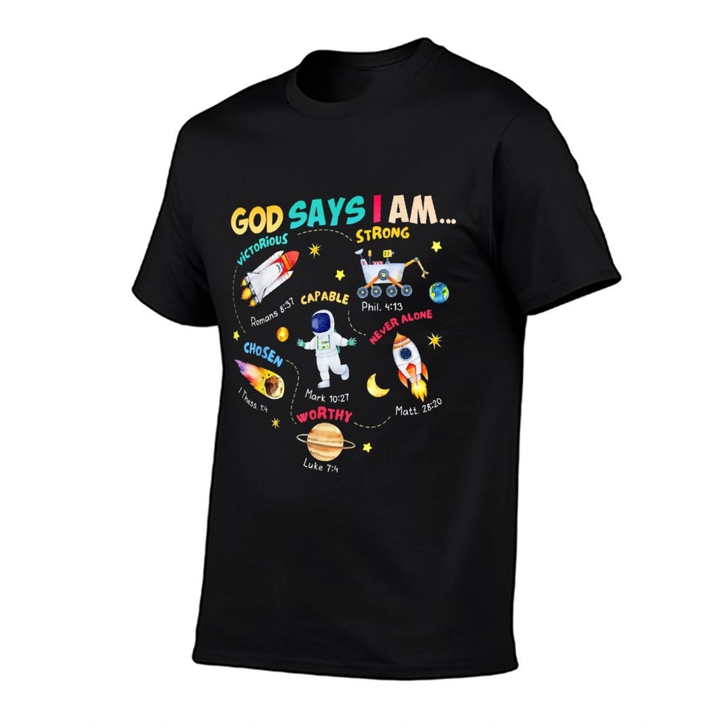 God Says I Am Outer Space Themed Bible Christian Kids Boys  Tagless Design T-Shirt
