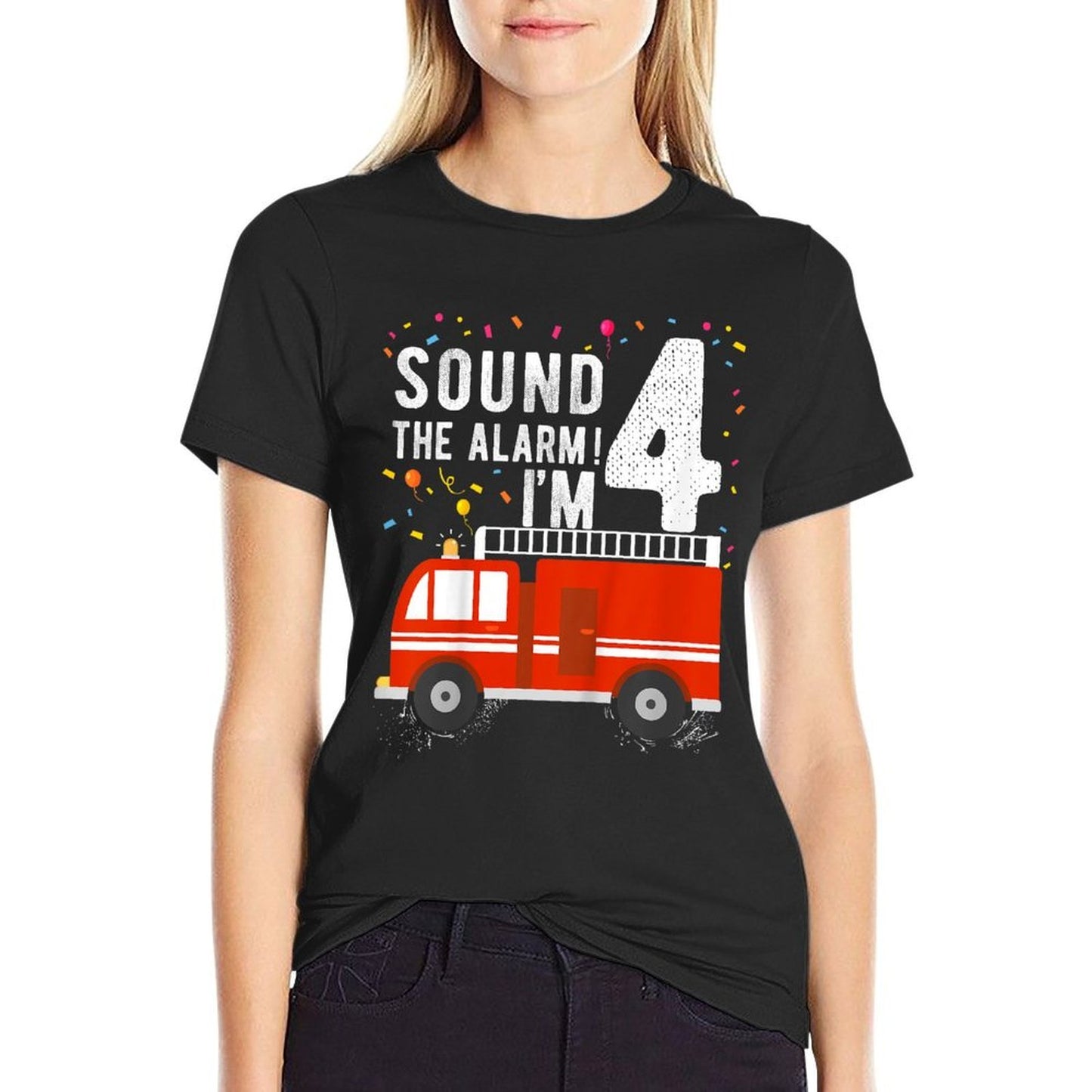 Kids Fire Truck 4th Birthday Boy 4 Year Old Firefighter  Breathable T-Shirt