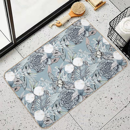 Peony And Palms Leaves Tropical Pattern  Repositionable Bath Mat