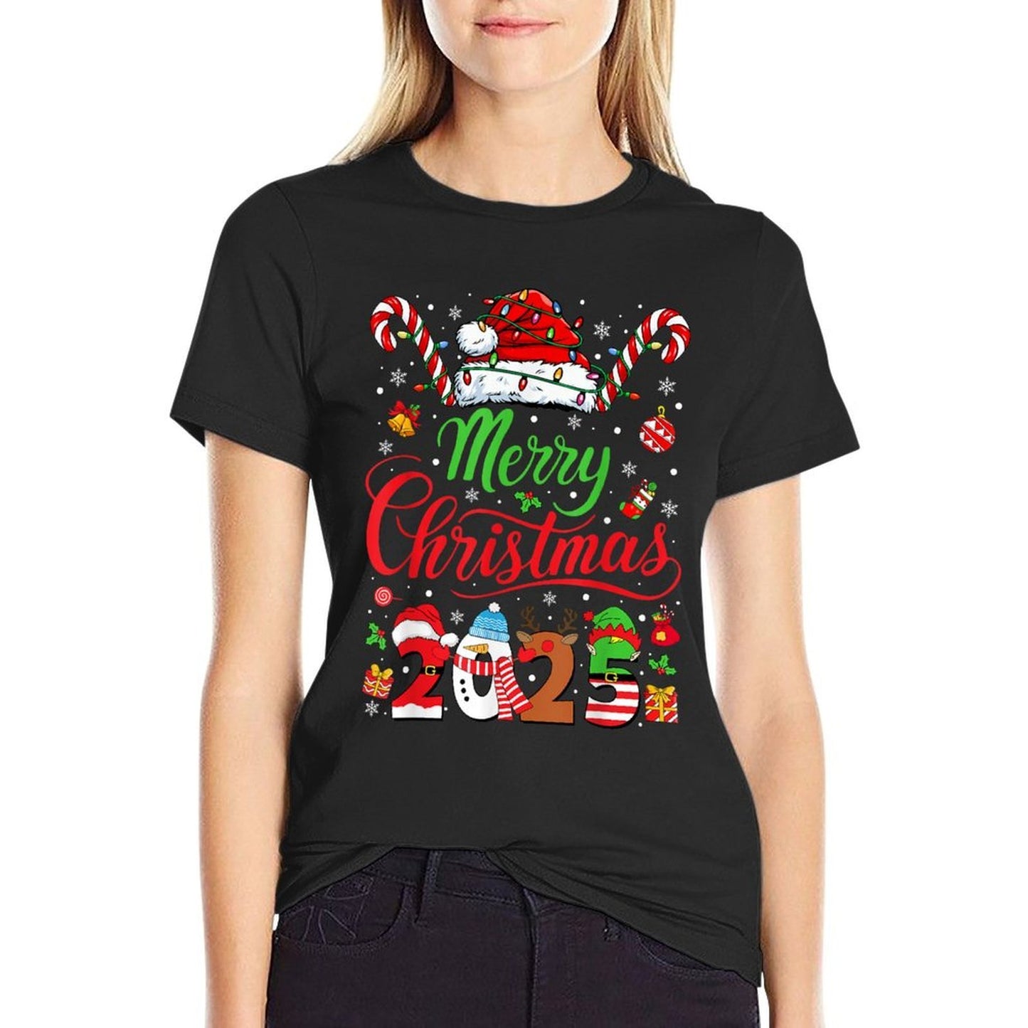 Merry Christmas 2025 Santa Reindeer Snowman Christmas Family  Relaxed-fit T-Shirt