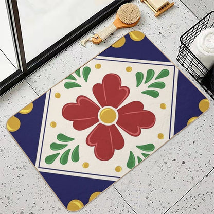 Mexican Talavera Floral Pattern by Akbaly  Fade-Resistant Bath Mat