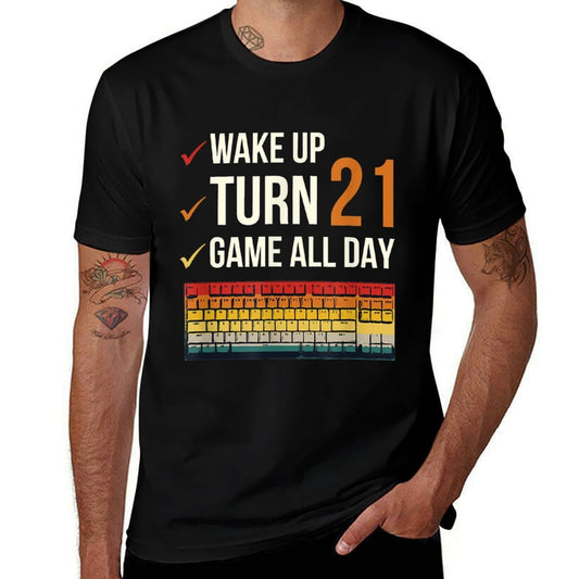 Game All Day Gamer 21 Years Old Gaming 21st Birthday  Trendy Pattern T-Shirt