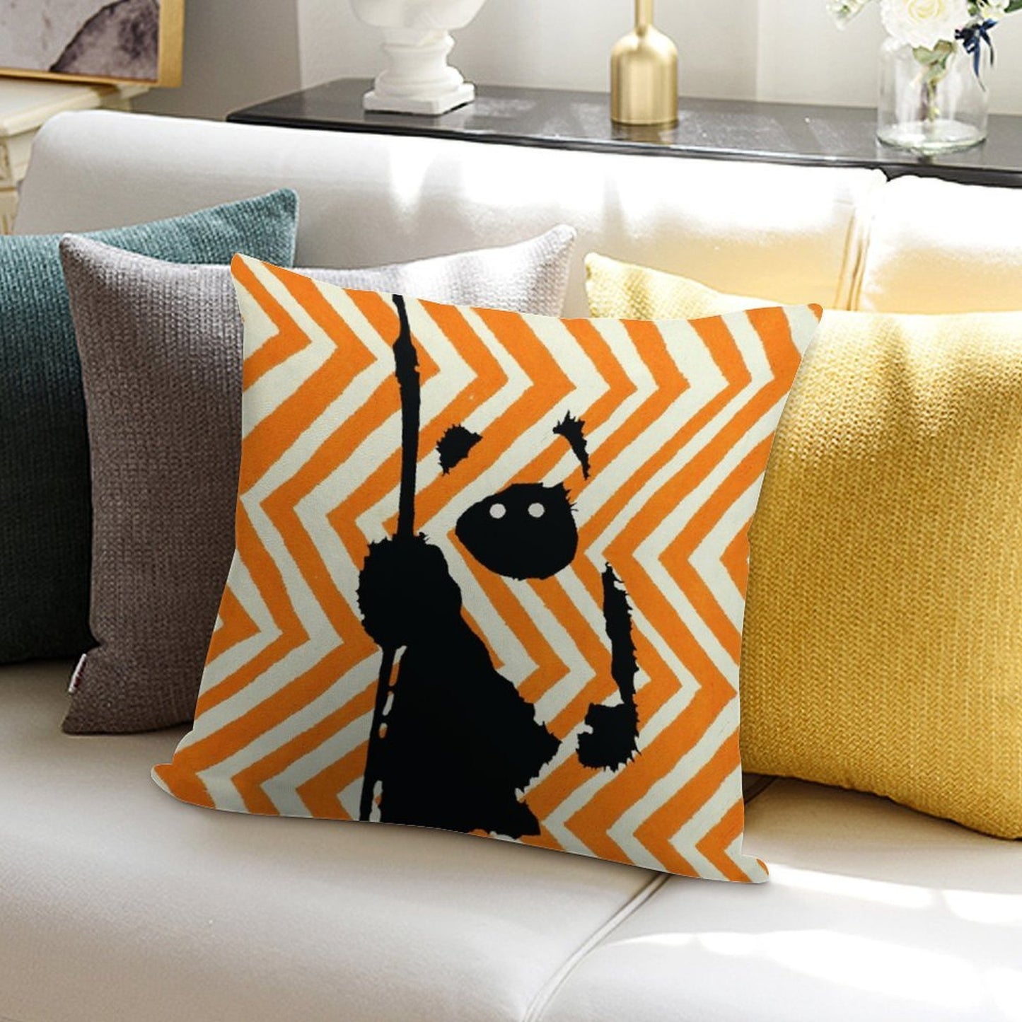 Ewok Chevron Orange Soft Ultra-Soft Texture Throw Pillow