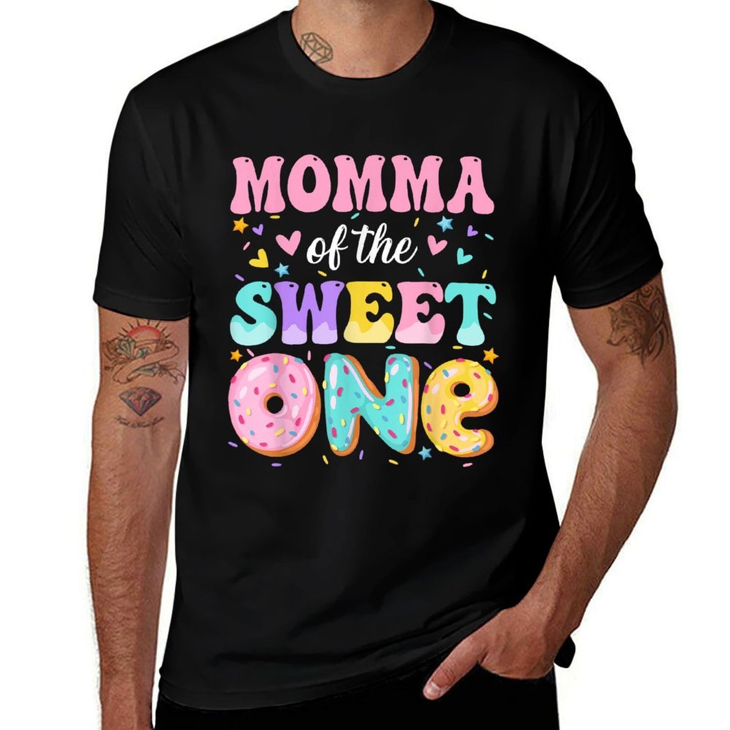 Momma Of The Sweet One 1st Birthday Donut Bday Party  Heathered Texture T-Shirt