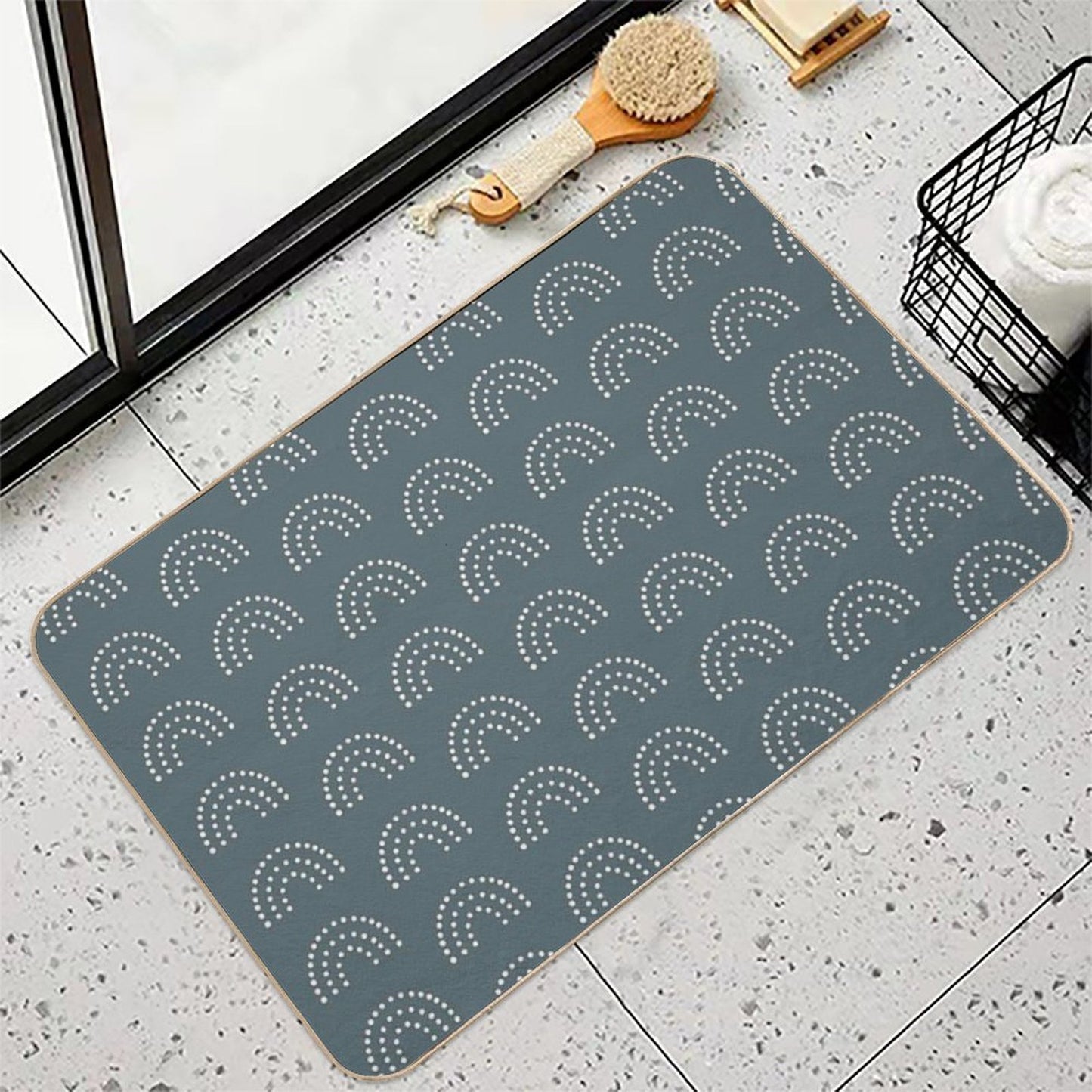 Navy Rainbow Pattern  Fade-Resistant Bath Mat