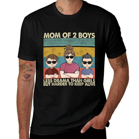 Vintage Mom Of 2 Boys Less Drama Than Girls But Harder To  Fade-proof Color T-Shirt