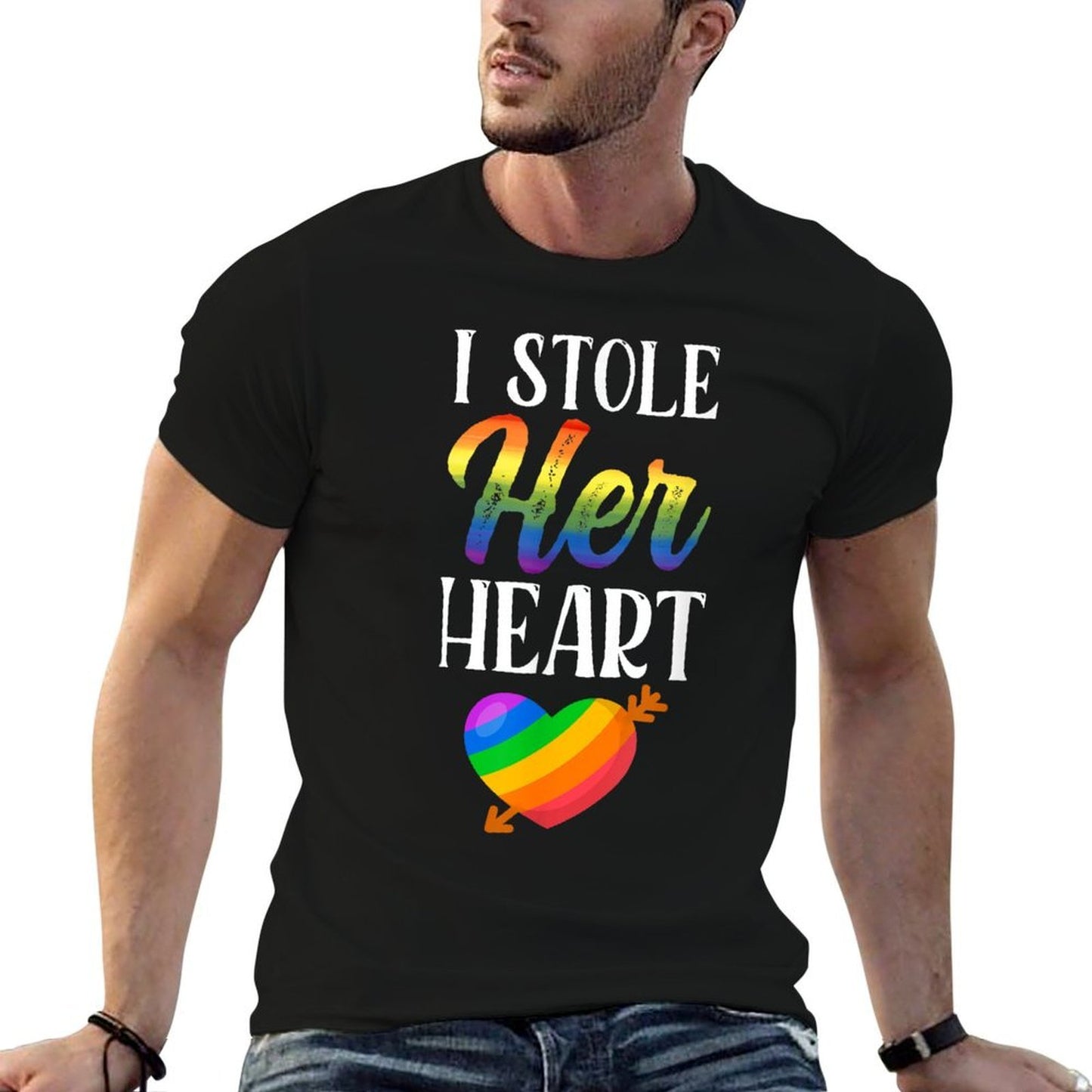 LGBTQ Pride Partner Look Couple Rainbow Engagement Wedding  Oversized Silhouette T-Shirt