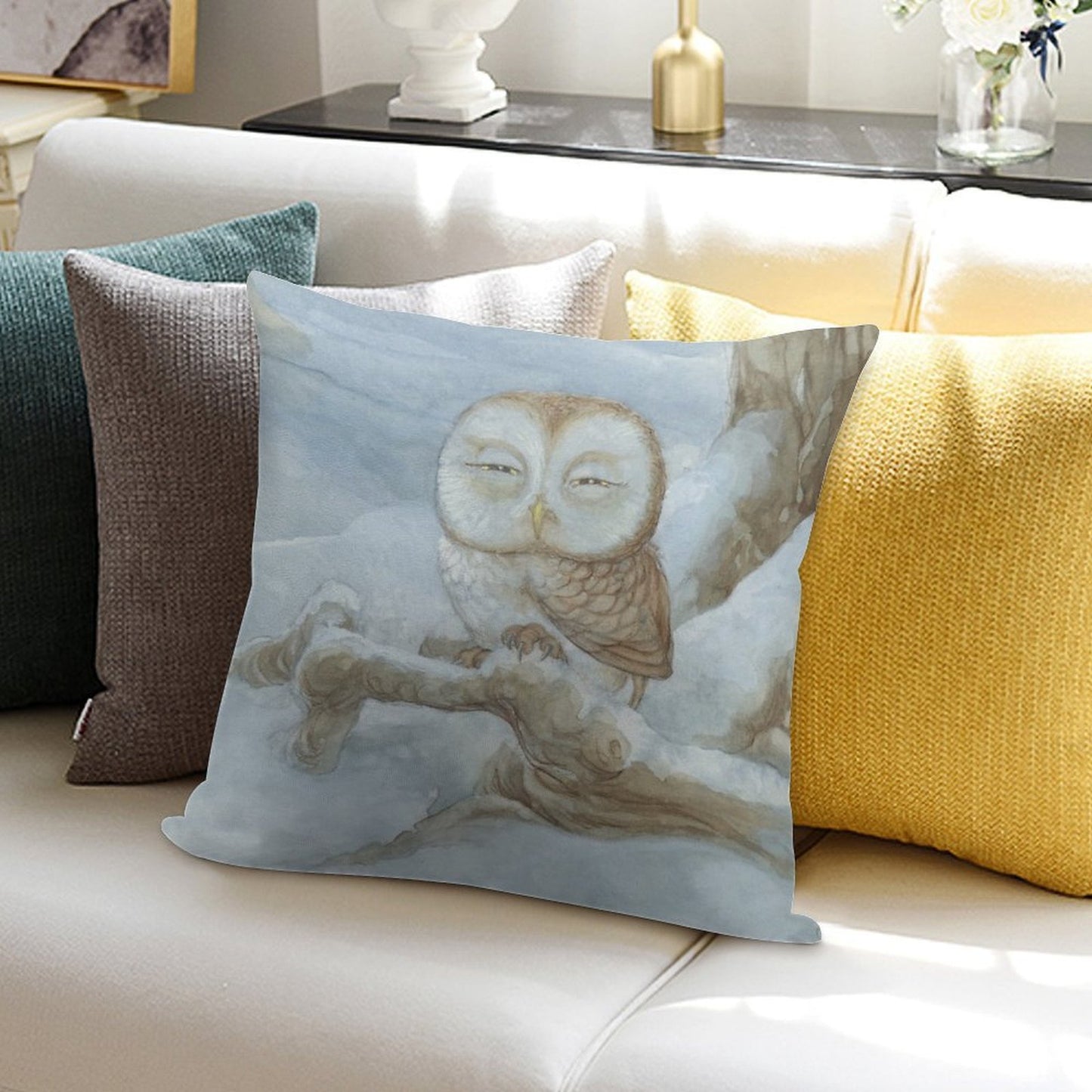 Sleepy Owl Soft High-Density Material Throw Pillow